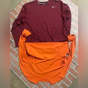 Nike extra large, long sleeve, orange, and maroon tees